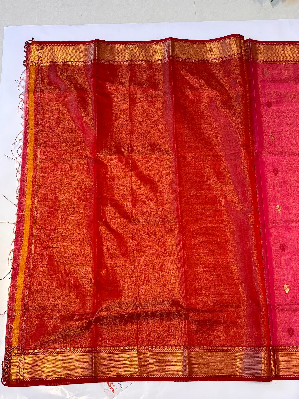 Handwoven Vibrant Pink Maheshwari Saree with Rich Zari Border