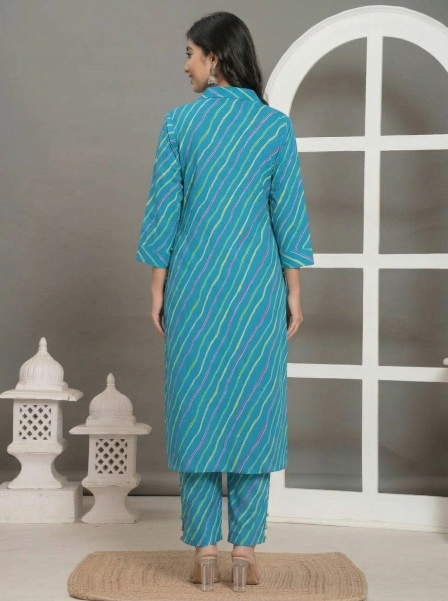 Blue Striped Pure Cotton Co-Ord Set