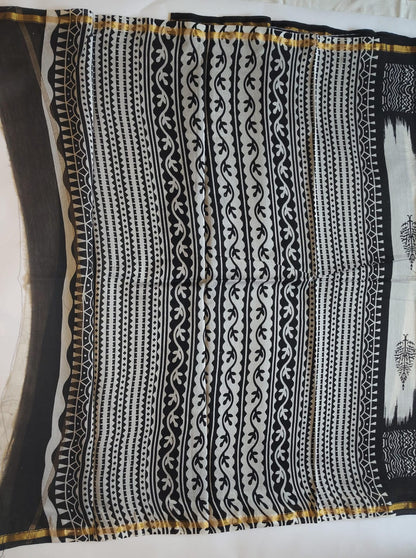 Chanderi Printed Saree – Midnight Black Tree Print