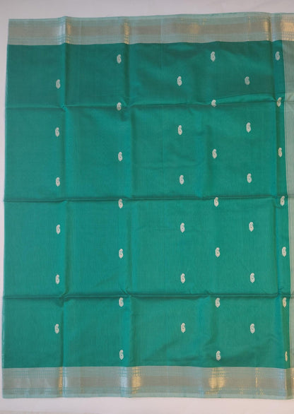 Maheshwari Handloom Silk-Cotton Saree – Emerald Green