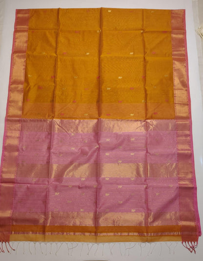 Maheshwari Handloom Silk-Cotton Saree – Mustard Yellow