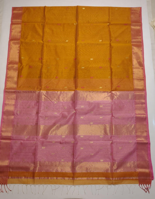 Maheshwari Handloom Silk-Cotton Saree – Mustard Yellow