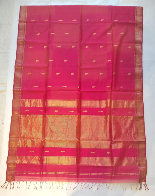 Maheshwari Handloom Silk-Cotton Saree – Crimson Red
