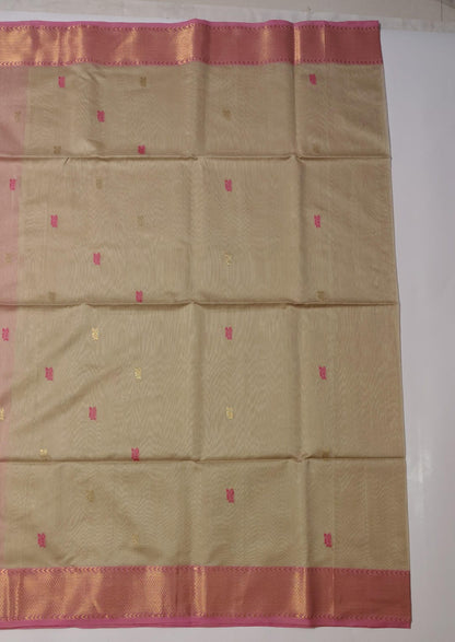 Maheshwari Handloom Silk-Cotton Saree – Sand Beige