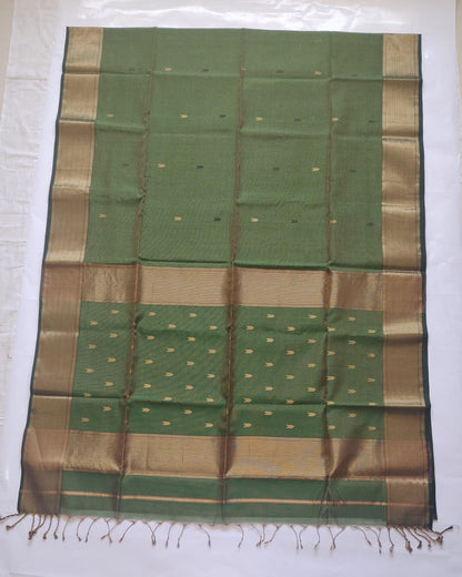 Maheshwari Handloom Silk-Cotton Saree – Forest Green