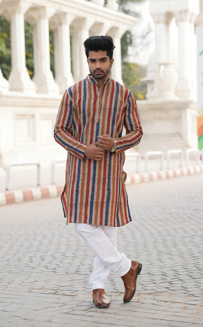 Men's Hand Block Print Cotton Kurta – Multicolor