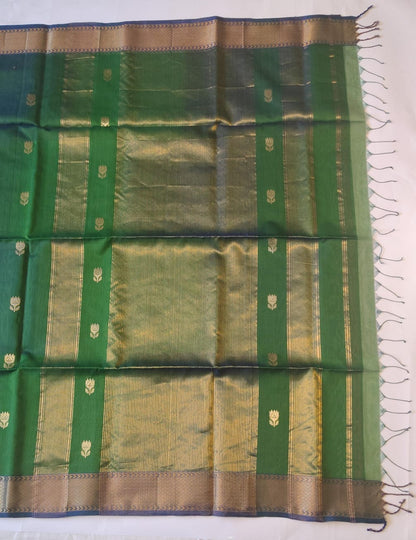 Maheshwari Handloom Silk-Cotton Saree – Forest Green