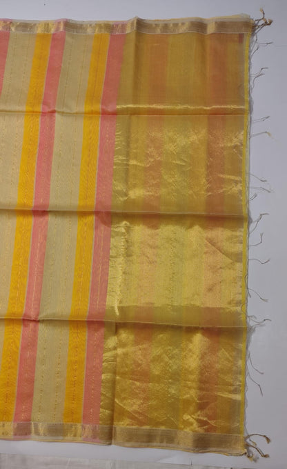 Maheshwari Handloom Silk-Cotton Saree – Mustard Yellow