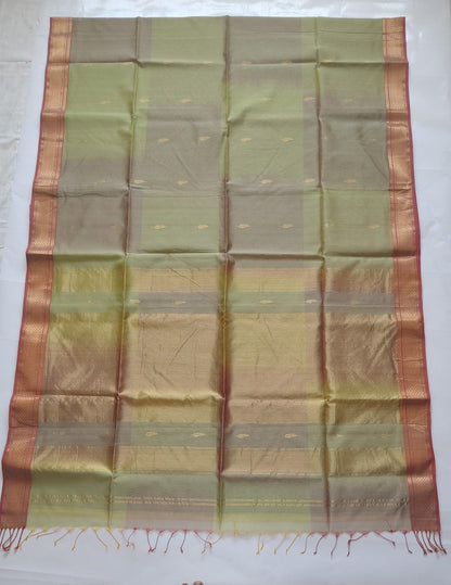 Maheshwari Handloom Silk-Cotton Saree – Green & Red