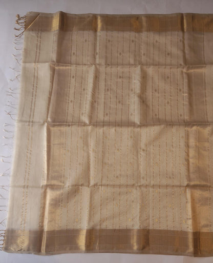 Maheshwari Handloom Silk-Cotton Saree – Ivory White
