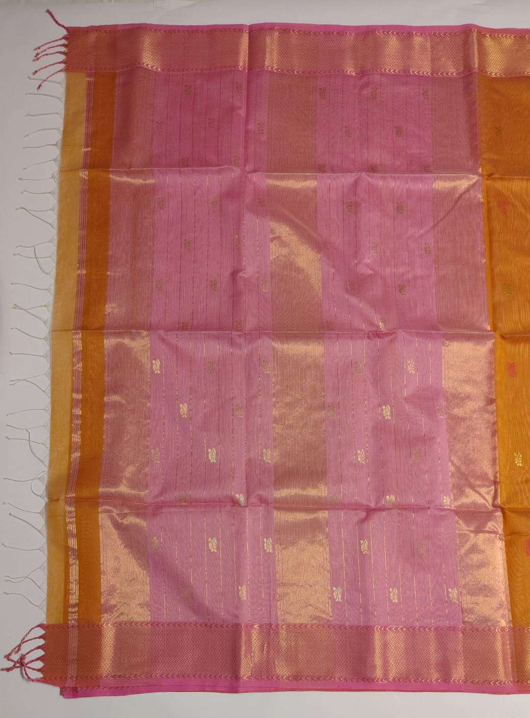 Maheshwari Handloom Silk-Cotton Saree – Mustard Yellow