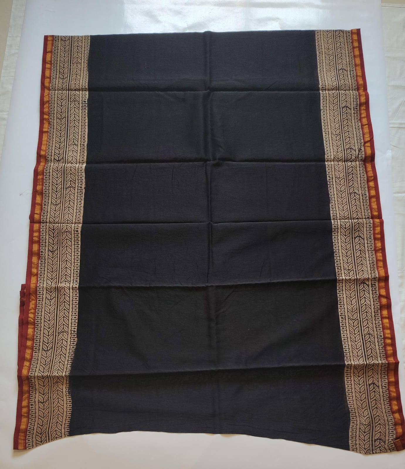 Chanderi Printed Saree – Crimson & Earthy Brown