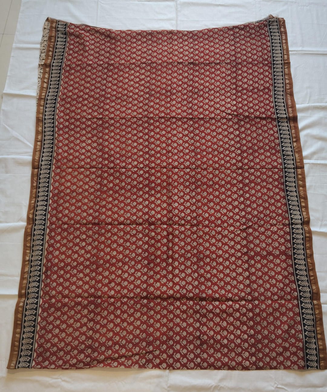 Chanderi Printed Saree – Crimson Maroon Block Print