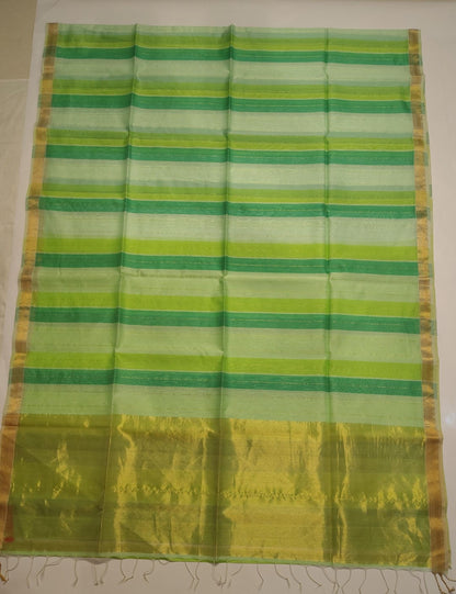 Maheshwari Handloom Silk-Cotton Saree – Mint & Deep Green