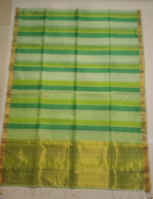 Maheshwari Handloom Silk-Cotton Saree – Mint & Deep Green