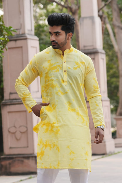 Men's Hand Block Print Cotton Kurta – Mustard Yellow