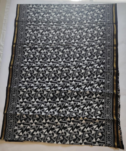 Chanderi Printed Saree – Midnight Black Triangle Print