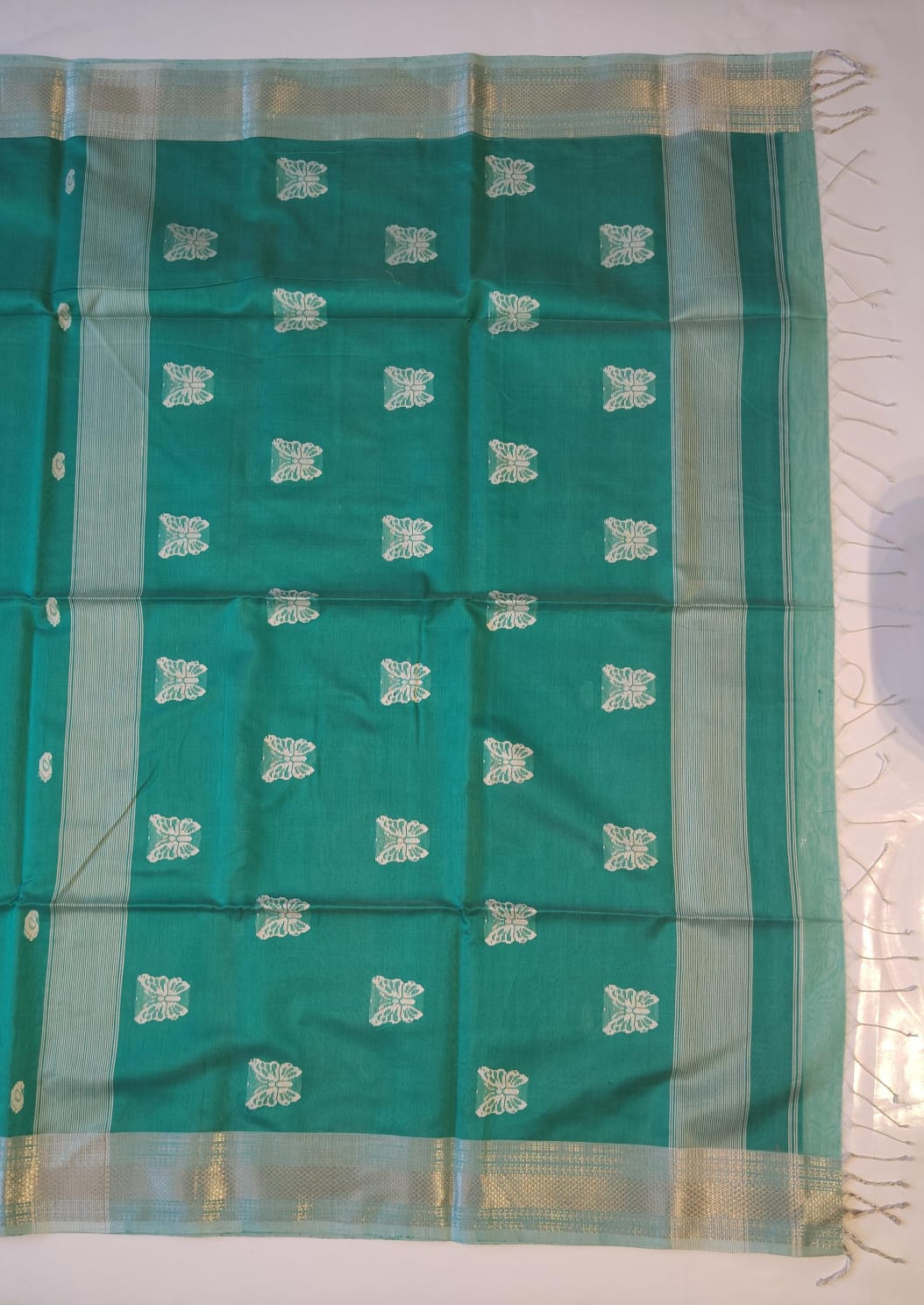 Maheshwari Handloom Silk-Cotton Saree – Emerald Green