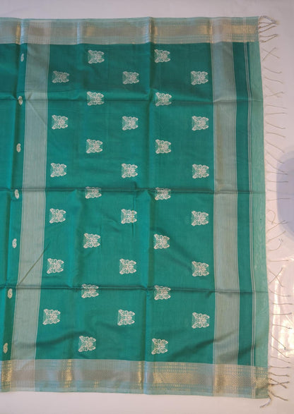 Maheshwari Handloom Silk-Cotton Saree – Emerald Green