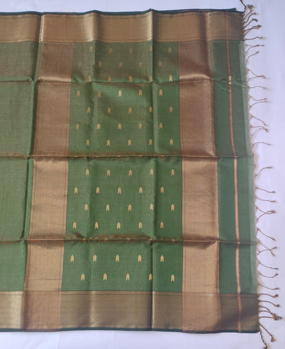 Maheshwari Handloom Silk-Cotton Saree – Forest Green