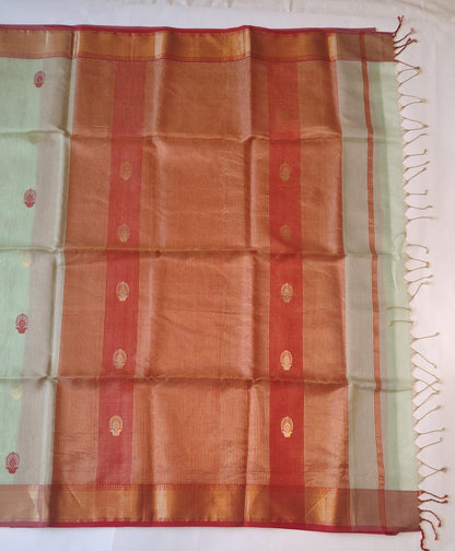 Maheshwari Handloom Silk-Cotton Saree – Pista Green