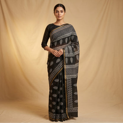 Chanderi Printed Saree – Ivory White