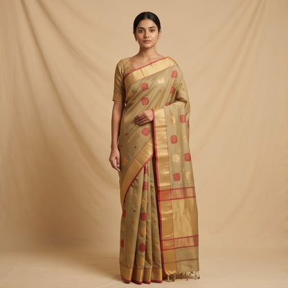 Chanderi Handwoven Saree – Sand Beige