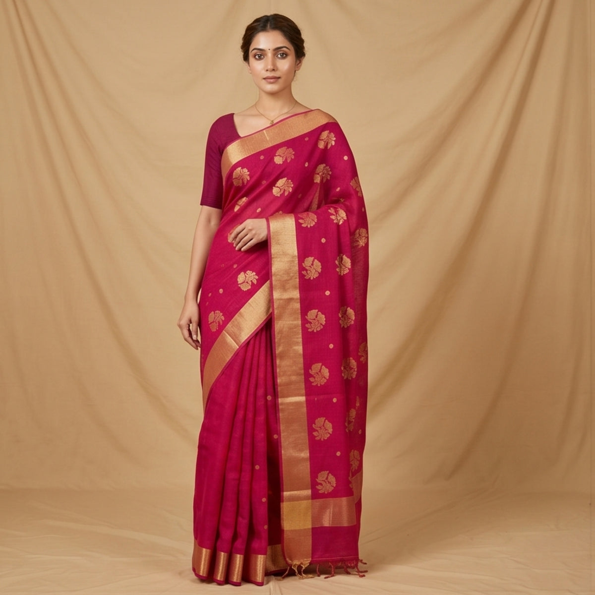 Chanderi Handwoven Saree – Vibrant Pink