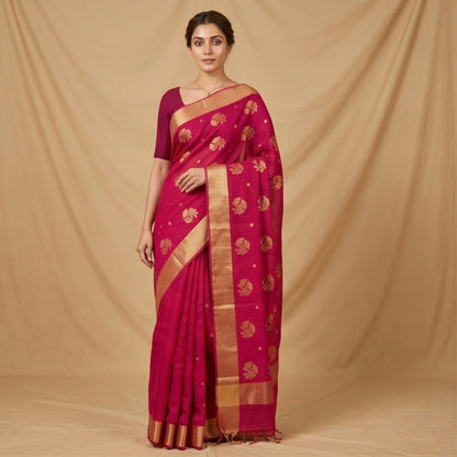 Chanderi Handwoven Saree – Vibrant Pink