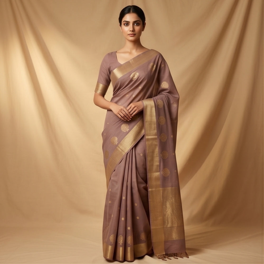 Maheshwari Handloom Silk-Cotton Saree – Ivory White