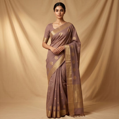 Maheshwari Handloom Silk-Cotton Saree – Ivory White