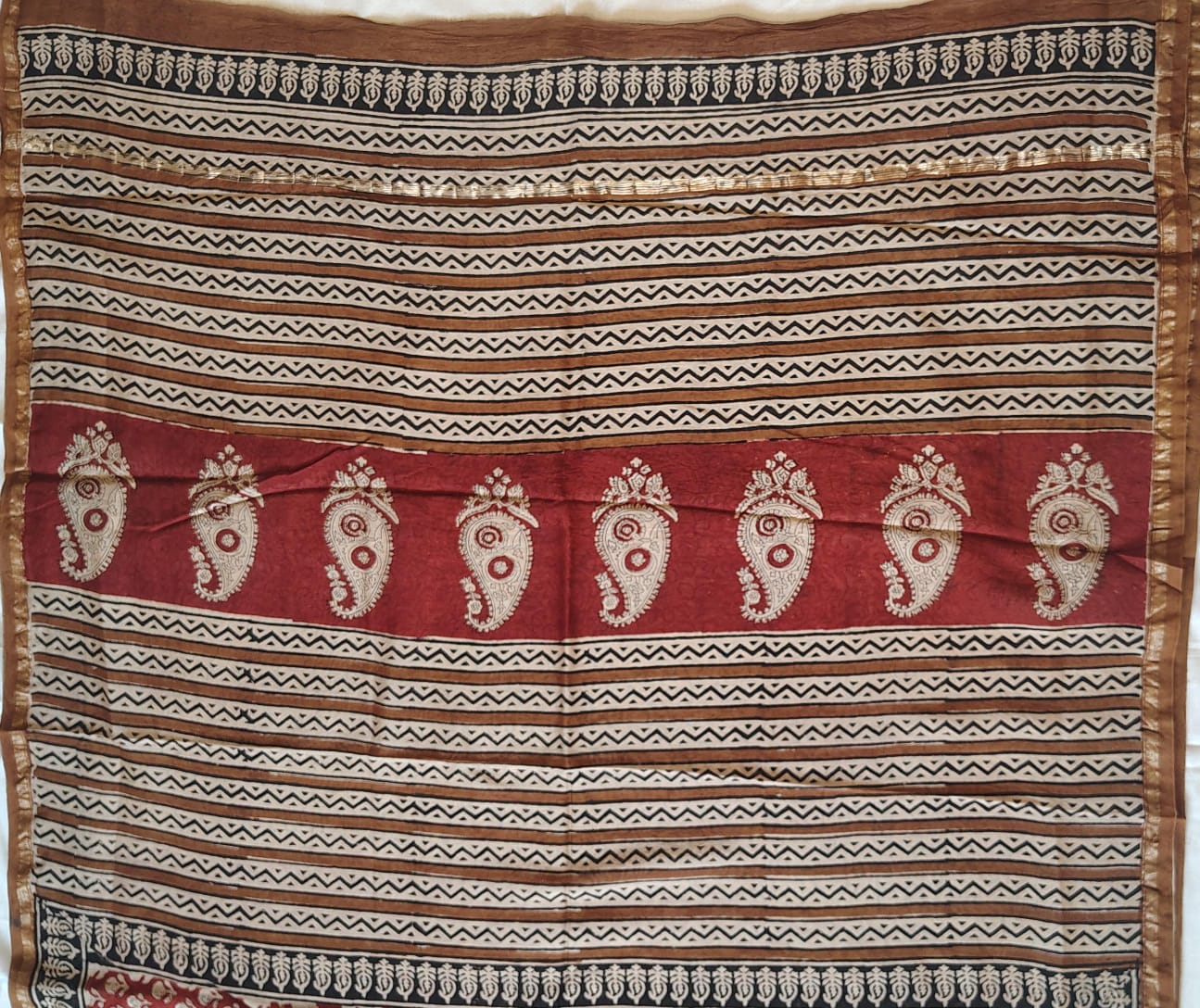 Chanderi Printed Saree – Crimson Maroon Block Print