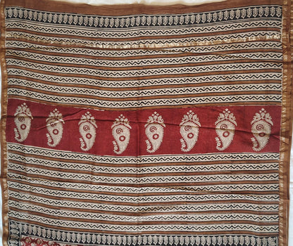 Chanderi Printed Saree – Crimson Maroon Block Print
