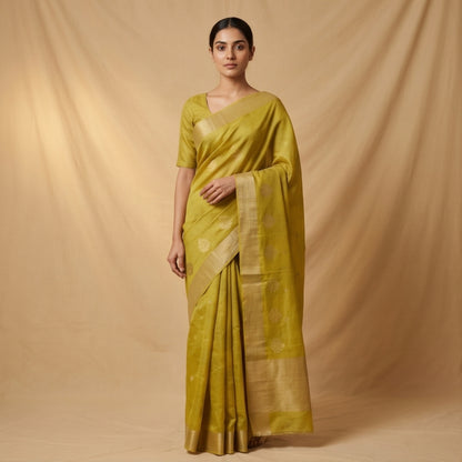 Chanderi Handwoven Saree – Sage Green