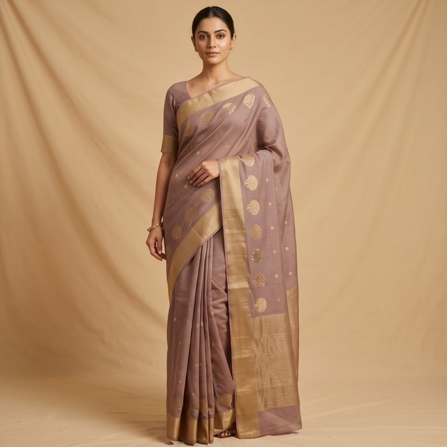 Chanderi Handwoven Saree – Earthy Brown
