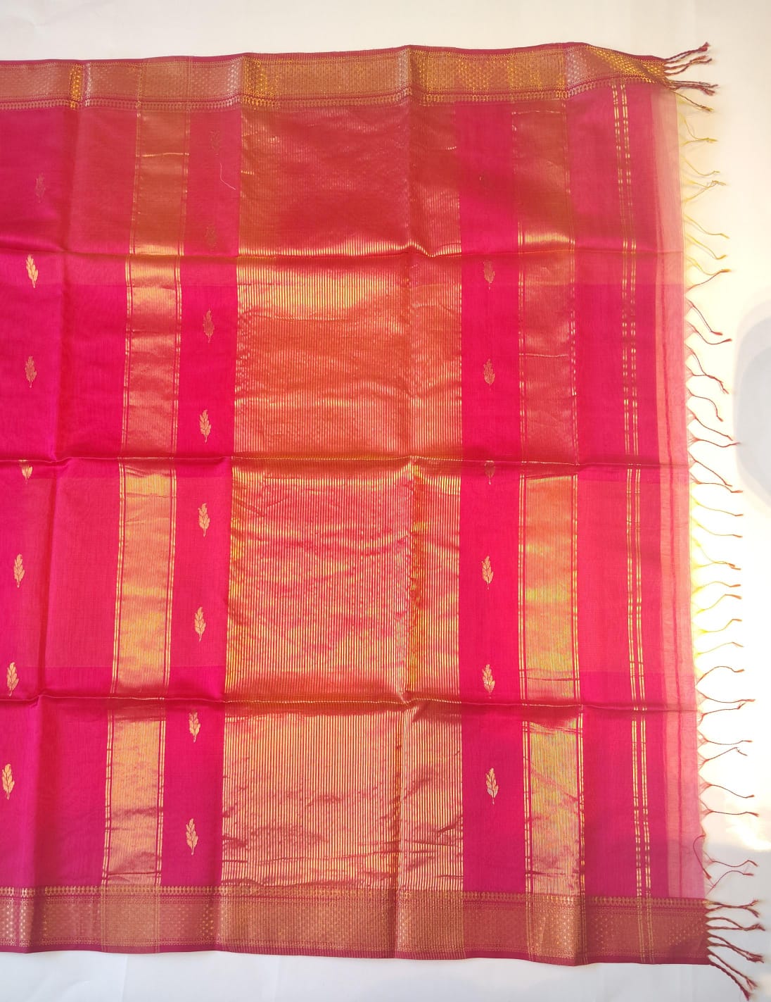 Maheshwari Handloom Silk-Cotton Saree – Crimson Red