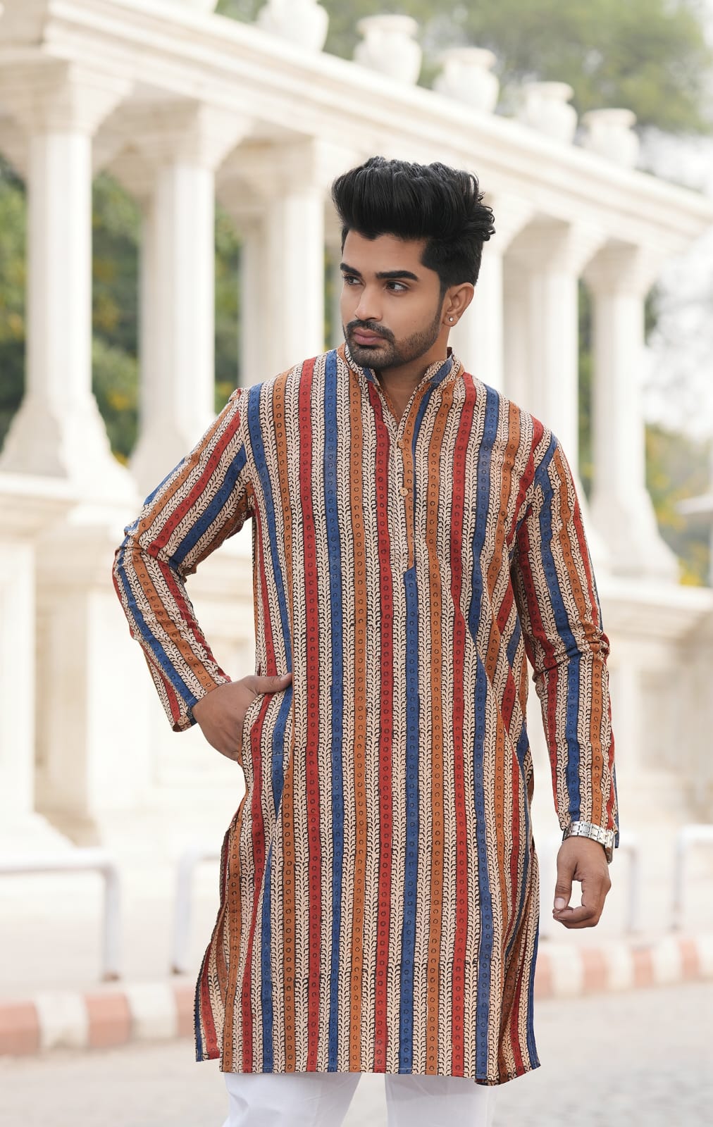 Men's Hand Block Print Cotton Kurta – Multicolor