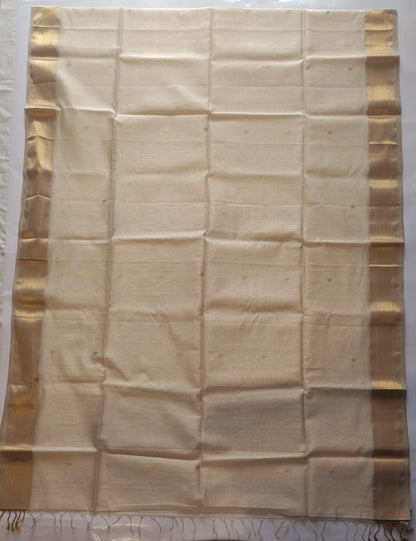Maheshwari Handloom Silk-Cotton Saree – Ivory White