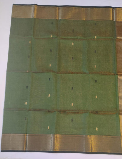 Maheshwari Handloom Silk-Cotton Saree – Forest Green