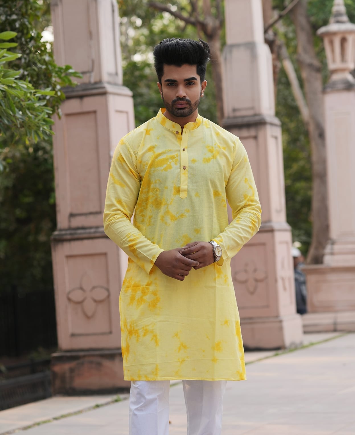 Men's Hand Block Print Cotton Kurta – Mustard Yellow