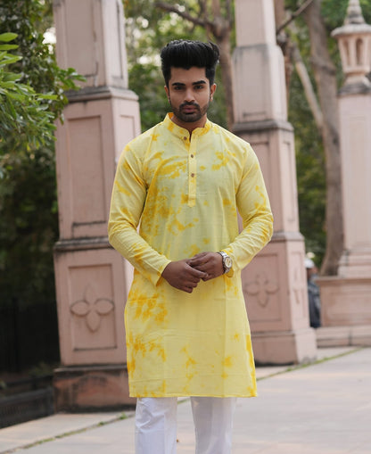 Men's Hand Block Print Cotton Kurta – Mustard Yellow