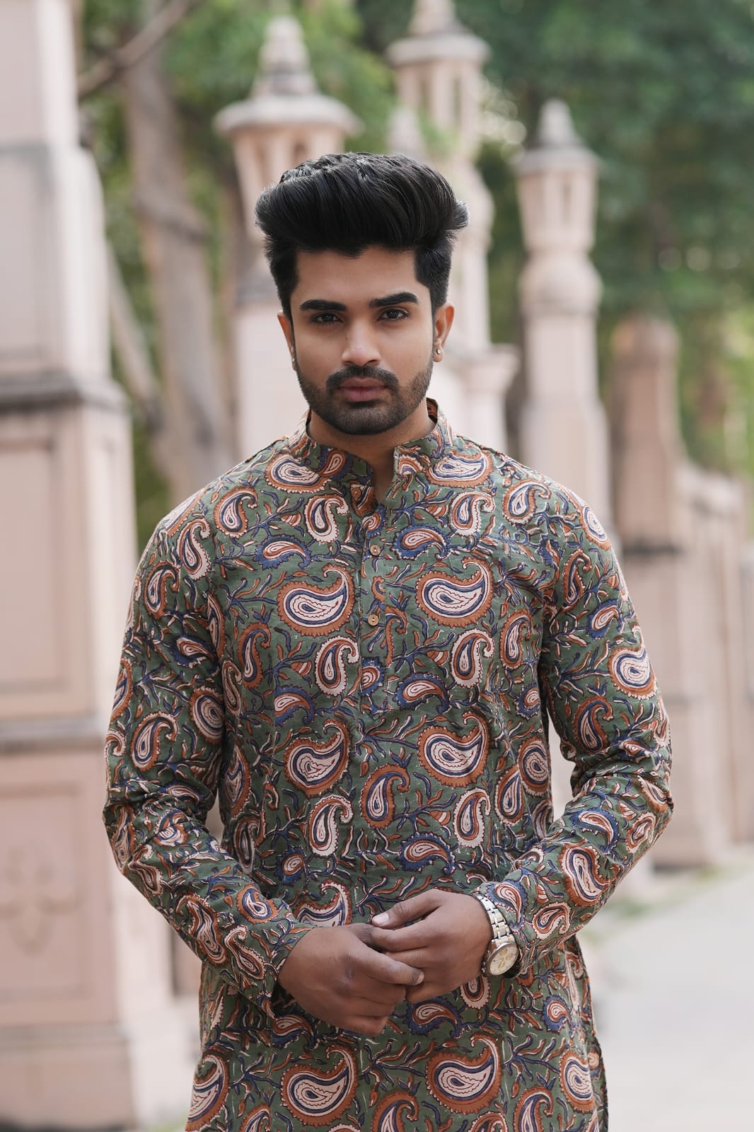 Men's Hand Block Print Cotton Kurta – Green