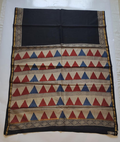 Chanderi Printed Saree – Crimson & Blue