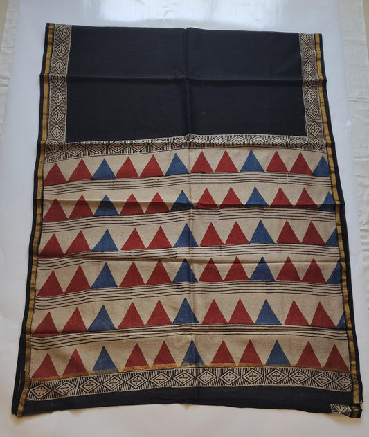 Chanderi Printed Saree – Crimson & Blue