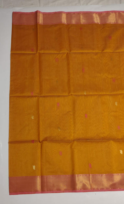 Maheshwari Handloom Silk-Cotton Saree – Mustard Yellow