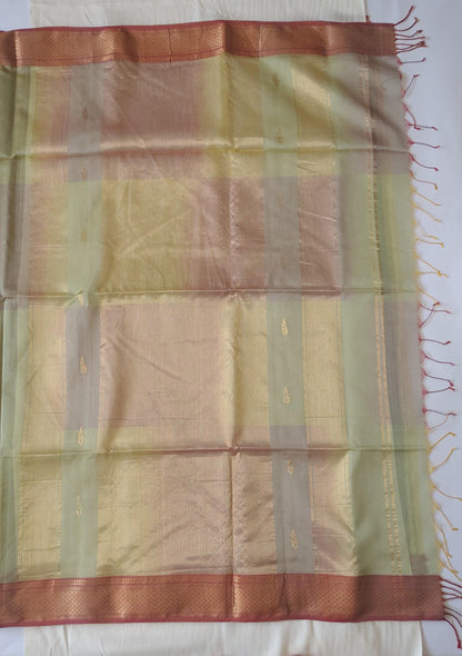 Maheshwari Handloom Silk-Cotton Saree – Green & Red