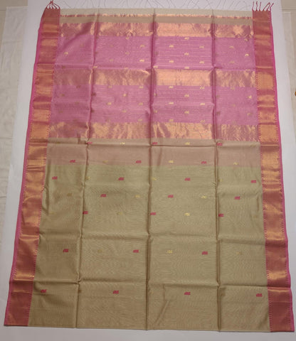 Maheshwari Handloom Silk-Cotton Saree – Sand Beige
