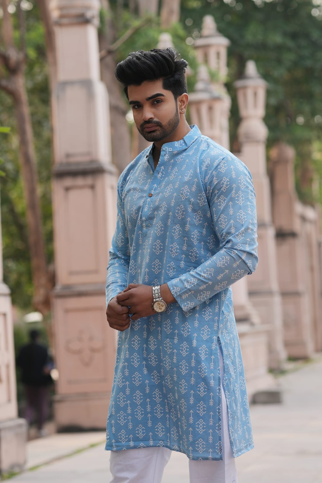 Men's Hand Block Print Cotton Kurta – Royal Blue