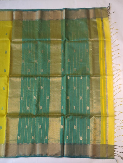 Maheshwari Handloom Silk-Cotton Saree – Yellow Green