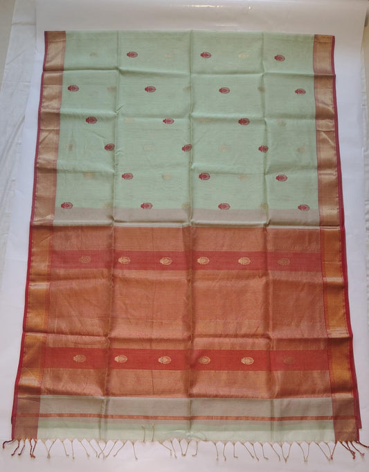 Maheshwari Handloom Silk-Cotton Saree – Pista Green